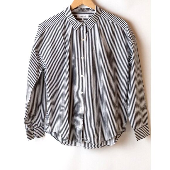 FRAME Women's Size S Button Down Long Sleeve Black White Stripe Tie in Back - Picture 1 of 7